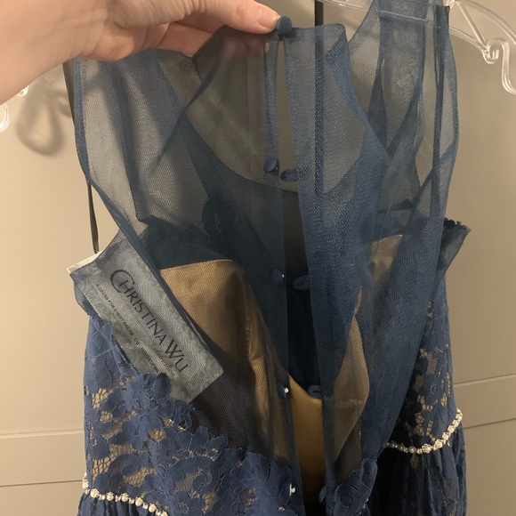NWT Christina Wu Navy Lace Dress - Picture 3 of 11